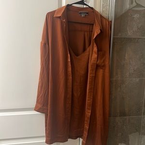 2 piece dress set - mini slip dress w/ matching long sleeve tunic